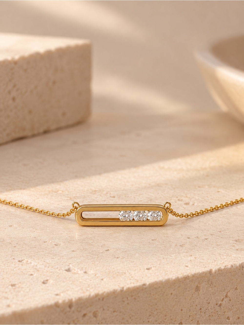 Gold Bar Necklace with Clear Crystals - Women Jewelry